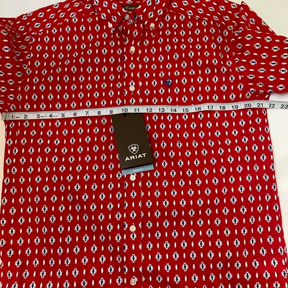 🆕 ARIAT Red Beacon Aztec Print Decker Short Sleeve Western Cowboy Shirt SZ S - Picture 12 of 13